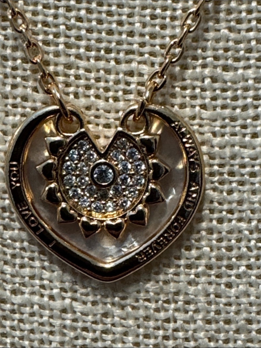 Heart Mother of Pearl Necklace with Engraving "I Love You" New in Box